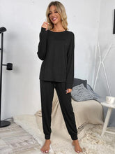 Load image into Gallery viewer, Round Neck Top and Drawstring Pants Lounge Set