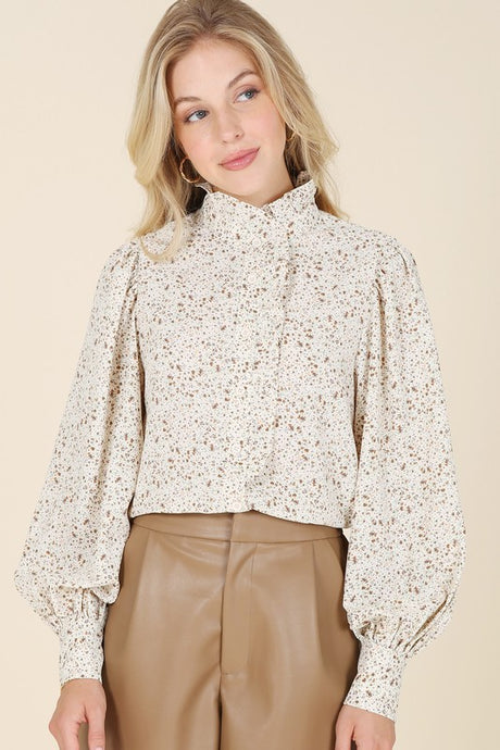 Stella Stand collar floral frill blouse