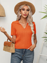 Load image into Gallery viewer, Cable-Knit Johnny Collar Short Sleeve Knit Top