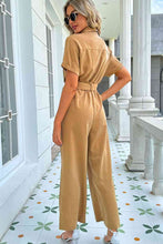 Load image into Gallery viewer, Tie Belt Buttoned Short Sleeve Collared Neck Jumpsuit