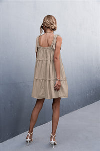 Tie-Shoulder Frill Trim Mini Dress