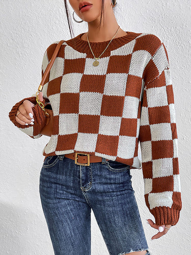 Checkered Round Neck Sweater