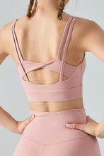 Load image into Gallery viewer, Faux Layered Twist Back Cutout Sports Bra