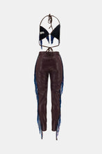 Load image into Gallery viewer, Full Size Multicolored Fringe Bralette and PU Leather Pants Set