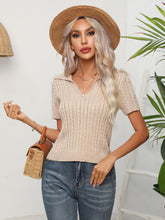 Load image into Gallery viewer, Cable-Knit Johnny Collar Short Sleeve Knit Top
