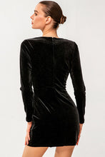 Load image into Gallery viewer, Ruched Twist Front Surplice Mini Velvet Dress