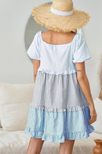 Load image into Gallery viewer, BiBi Striped Ruffle Tiered Mini Dress