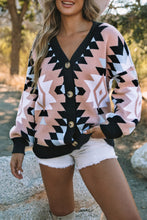 Load image into Gallery viewer, Geometric Button Down Dropped Shoulder Cardigan