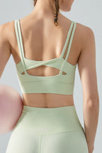 Load image into Gallery viewer, Faux Layered Twist Back Cutout Sports Bra