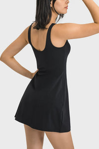Square Neck Sports Tank Dress with Full Coverage Bottoms