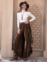 Load image into Gallery viewer, Ruffle Trim Wide Leg Slit Pants