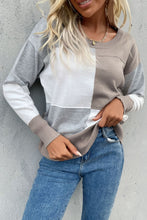 Load image into Gallery viewer, Color Block Ribbed Trim Round Neck Knit Pullover