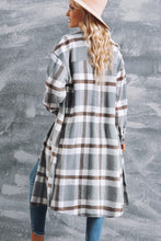 Load image into Gallery viewer, Plaid Button Down Side Slit Dropped Shoulder Duster Coat
