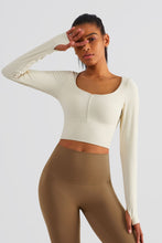 Load image into Gallery viewer, Scoop Neck Thumbhole Sleeve Cropped Sports Top