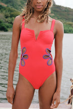 Load image into Gallery viewer, Contrast Trim Cutout Notched Neck One-Piece Swimsuit
