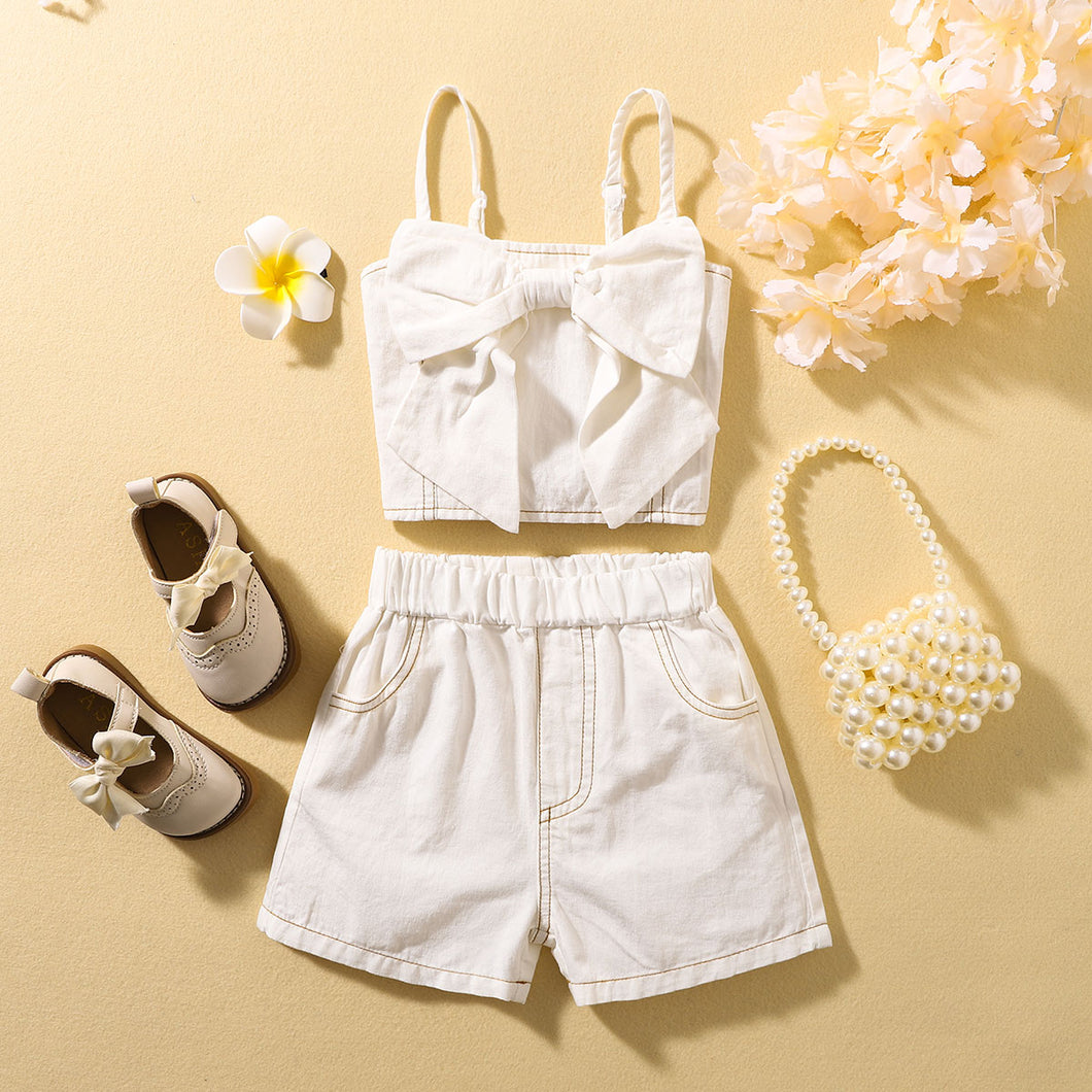 Contrast Stitching Bow Detail Cami and Shorts Set