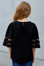 Load image into Gallery viewer, Girls Sheer Striped Flare Sleeve Tee Shirt