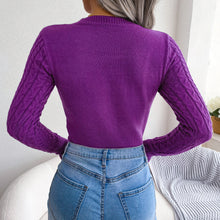 Load image into Gallery viewer, Cutout Cable-Knit Round Neck Sweater