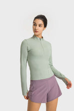 Load image into Gallery viewer, Half Zip Thumbhole Sleeve Sports Top
