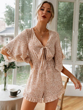 Load image into Gallery viewer, Ditsy Floral Bell Sleeve Tie-Front Romper