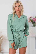 Load image into Gallery viewer, Drawstring Waist Hooded Romper with Pockets
