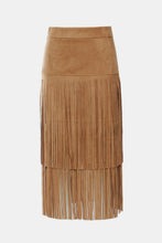 Load image into Gallery viewer, Fringe Detail Faux Suede Midi Skirt