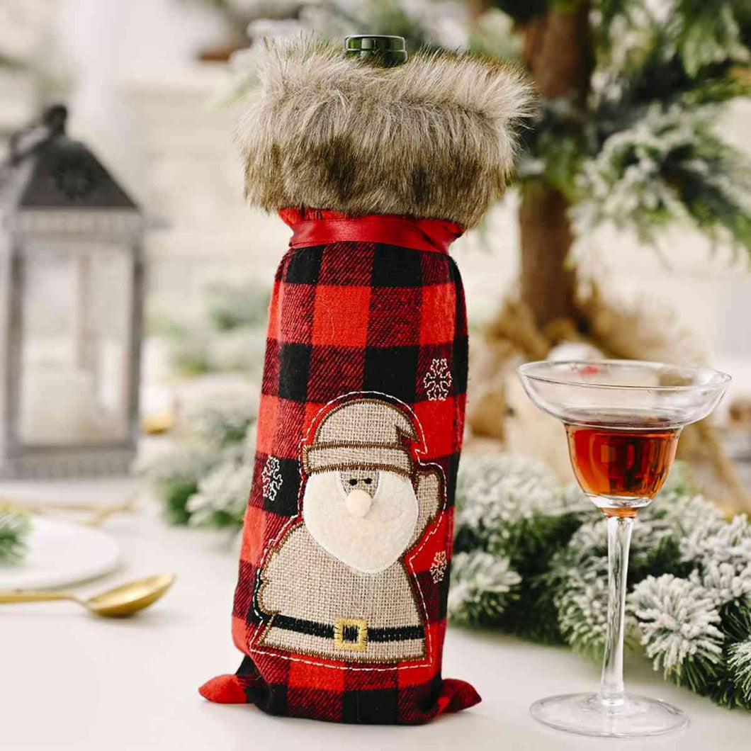 Christmas Graphic Plaid Wine Bottle Cover