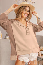Load image into Gallery viewer, BiBi Half Button Exposed Seam Contrast Waffle Top