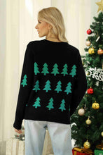 Load image into Gallery viewer, Christmas Tree Round Neck Ribbed Trim Sweater
