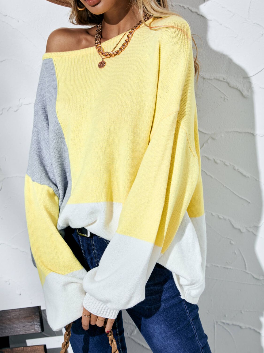 Color Block Balloon Sleeve Boat Neck Sweater – The Cactus Brand