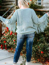 Load image into Gallery viewer, Plus Size Round Neck Long Sleeve Fringe Detail Sweater
