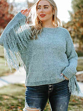 Load image into Gallery viewer, Plus Size Round Neck Long Sleeve Fringe Detail Sweater