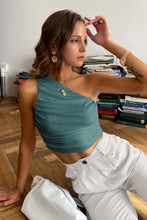 Load image into Gallery viewer, Ruched One-Shoulder Cropped Top