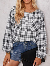 Load image into Gallery viewer, Plaid Scoop Neck Balloon Sleeve Henley