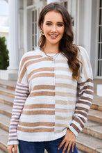 Load image into Gallery viewer, Striped Round Neck Dropped Shoulder Sweater