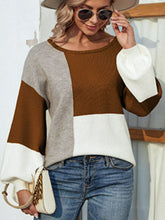 Load image into Gallery viewer, Color Block Tie Back Lantern Sleeve Sweater