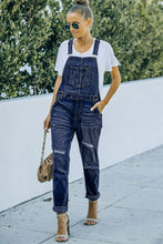 Load image into Gallery viewer, Pocketed Distressed Denim Overalls