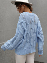 Load image into Gallery viewer, Cable-Knit Openwork Round Neck Sweater