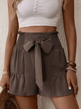 Load image into Gallery viewer, Tie Front Smocked Waist Shorts