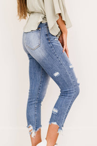 RISEN Simone High Rise Distressed Raw Hem Skinny Jeans