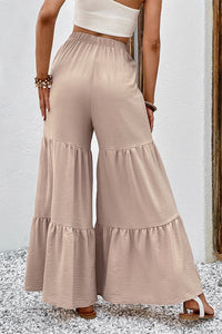 Drawstring Waist Tiered Flare Culottes