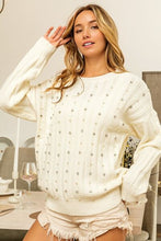 Load image into Gallery viewer, BiBi Pearl &amp; Rhinestone Decor Long Sleeve Sweater