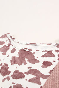 Cow Print Color Block Asymmetrical Long Sleeve Top