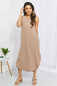 Zenana Making Music Brushed Sleeveless Dress in Mocha