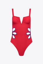 Load image into Gallery viewer, Contrast Trim Cutout Notched Neck One-Piece Swimsuit