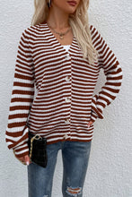 Load image into Gallery viewer, Striped V-Neck Button-Down Cardigan