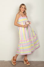 Load image into Gallery viewer, VERY J Striped Woven Smocked Midi Cami Dress