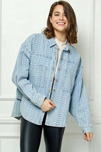 Load image into Gallery viewer, Veveret Button Up Dropped Shoulder Denim Top