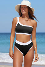 Load image into Gallery viewer, Contrast Trim Ribbed One-Shoulder Bikini Set