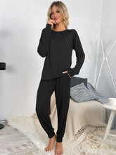 Load image into Gallery viewer, Round Neck Top and Drawstring Pants Lounge Set